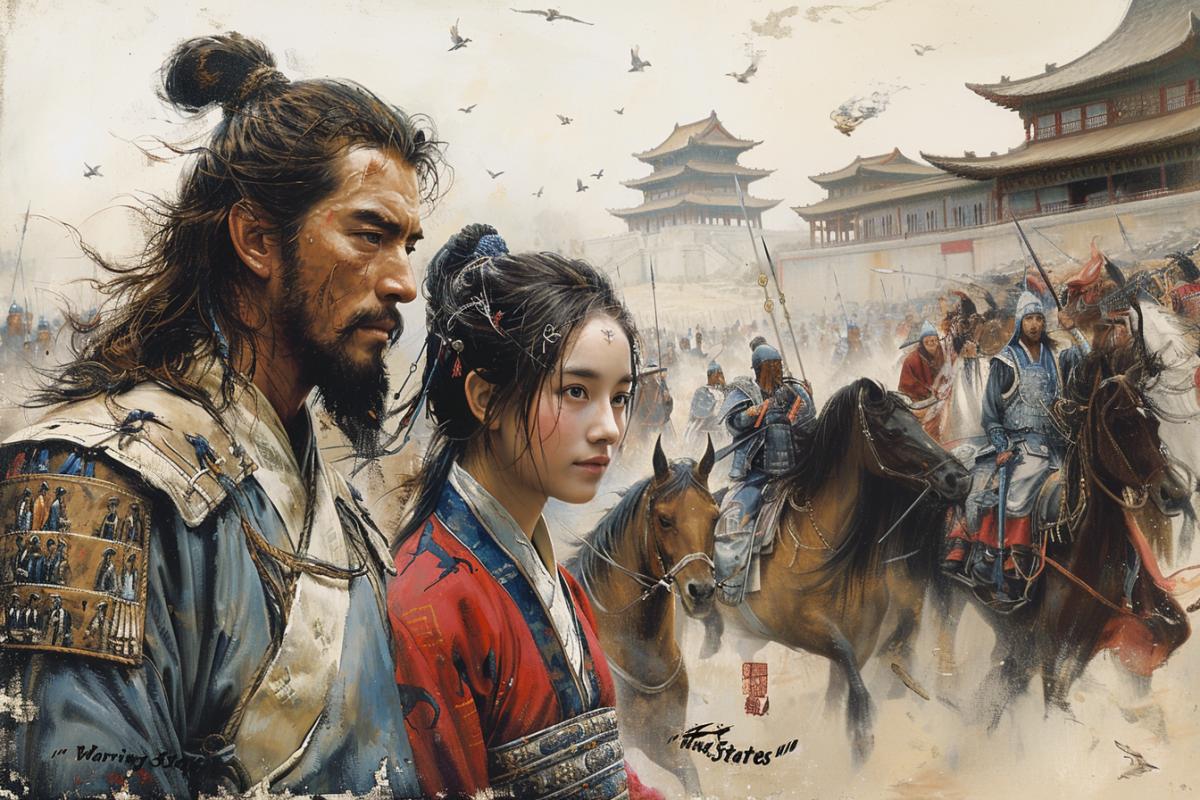 Chinese culture is not rich in myths like Greece and India, but China has an amazing epic of the Three Kingdoms . The first chapter briefly summarizes Chinese history from the period of the Seven \"Warring States\" (5th to 3rd centuries BC) to the beginning of the end of the Han Dynasty (184). The main characters of the novel, Liu Bei, Guan Yu, and Zhang Fei, take an oath to each other in the Peach Orchard to be brothers, serve the state, and bring peace to ordinary people.. High photorealism, detail