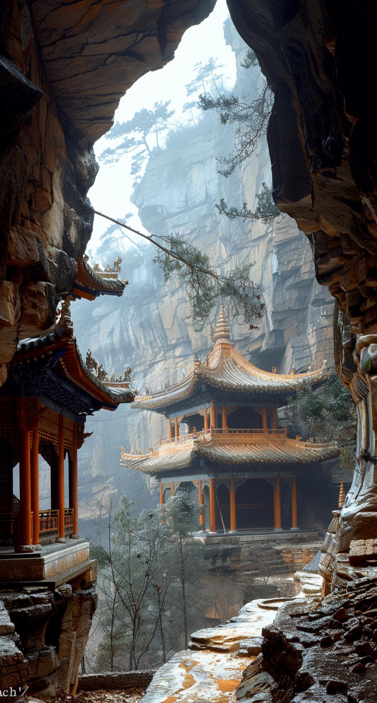 Hanging Monastery of Xuankun-si in Shanxi Province. The Hanging Monastery of Xuankun-si is a unique religious site, the architectural forms and national color of which attract foreign tourists (Shanxi Province, China). . Xuankun-si is the only temple in China where the shrines of the three main religious and philosophical schools of the country (Shanxi province) are kept.. Xuankong-si (translated as Hanging Monastery) is the most amazing temple in the world, which boasts not only its location and architecture, but its uniqueness lies in the fact that it houses the shrines of three main religions of China Confucianism, Buddhism and Taoism. It is impossible to imagine how in the 5th century ancient architects were able to \"attach\" a grandiose structure to the rock, but the fact remains that Xuankun-si is the only structure in the world in the construction of which neither a foundation nor vertical supports were used. The monks who built this temple first made holes in the sheer rock