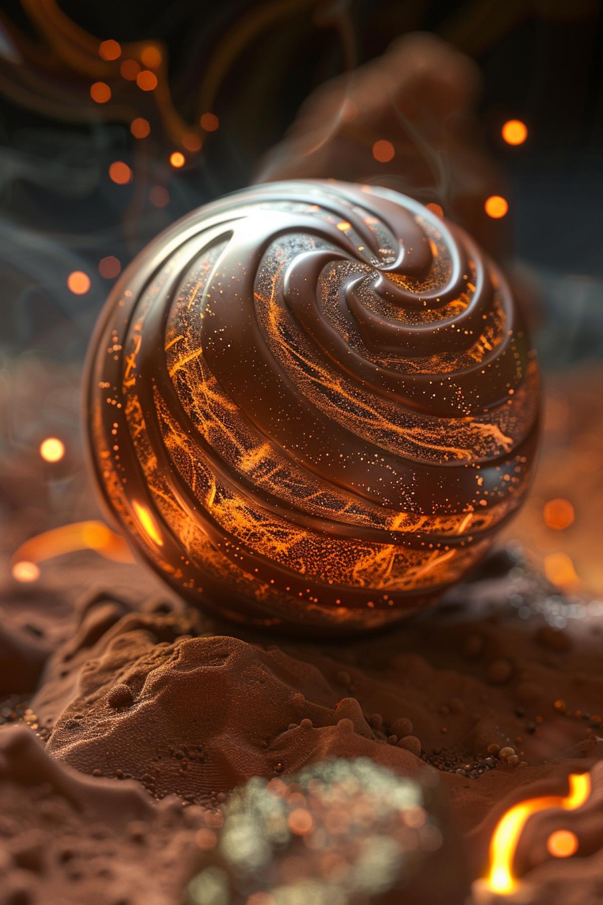 Mio made of chocolate, chocolate planet, flickering, realistic image