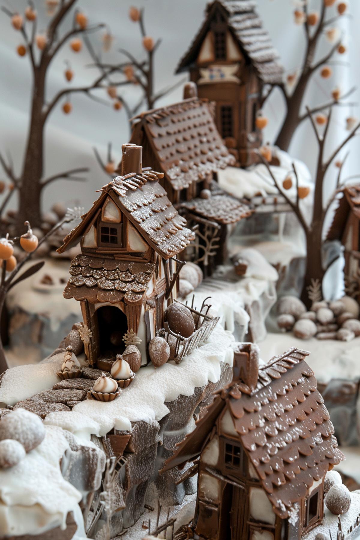 Village made of dark and white chocolate, realism
