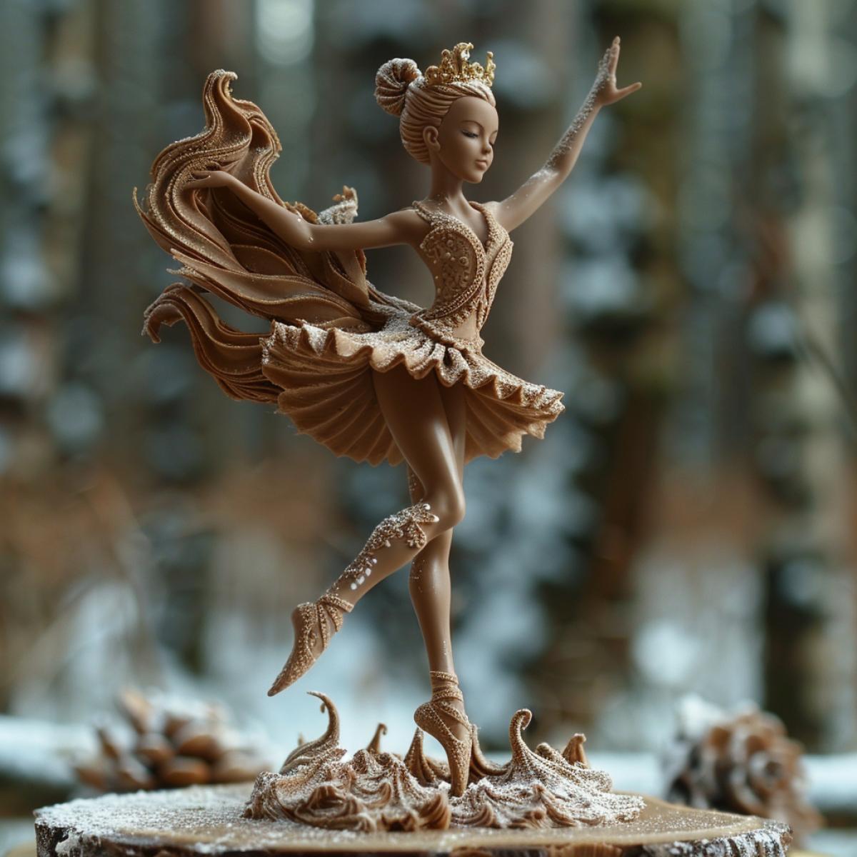 Chocolate beautiful ballerina comes to life and dances the dance of the dying swan