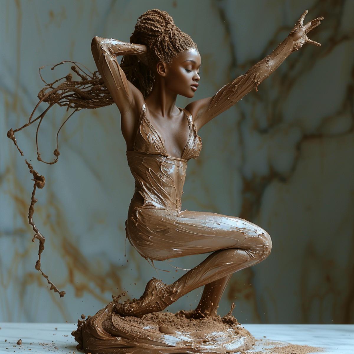 Chocolate beautiful ballerina comes to life and dances the dance of the dying swan