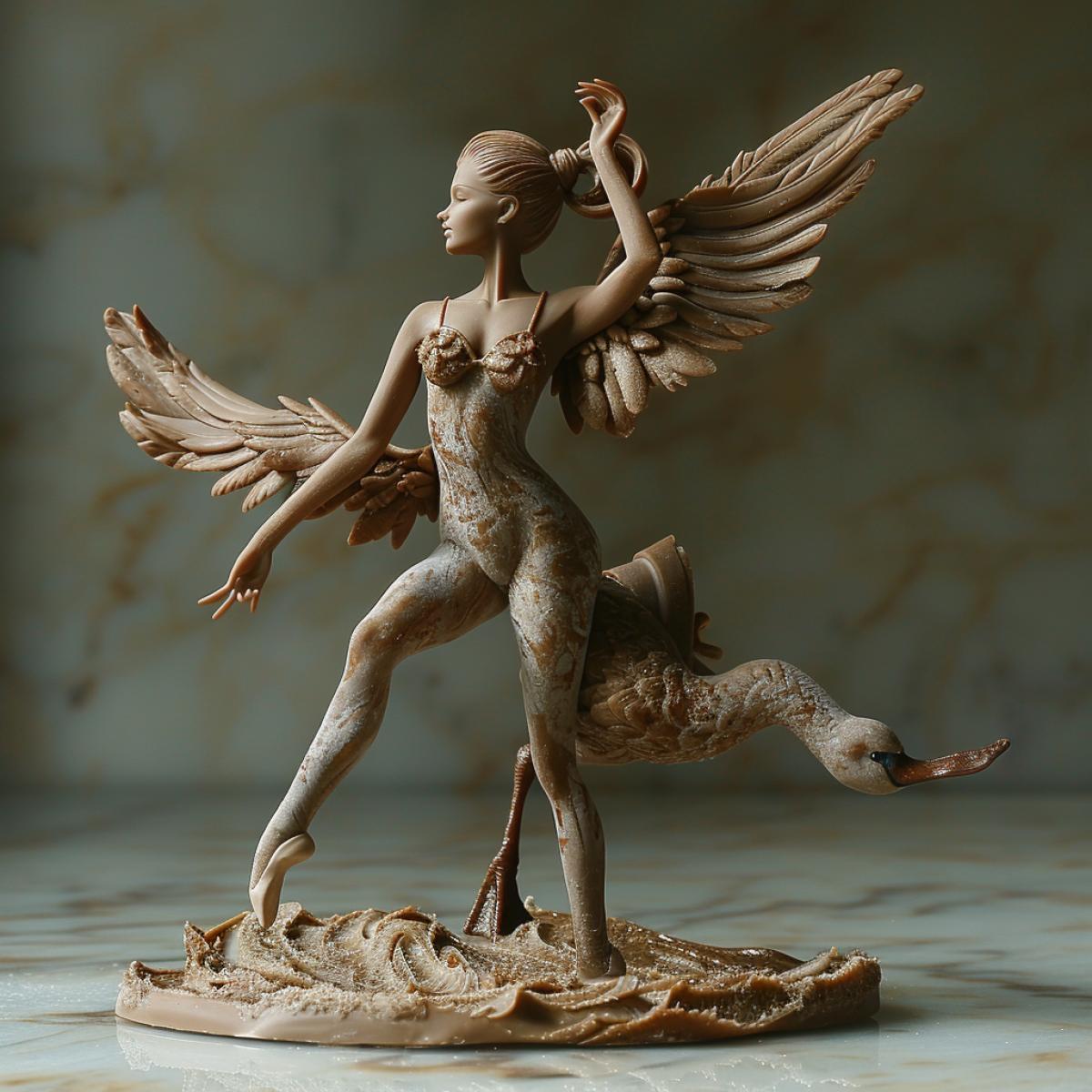 Chocolate beautiful ballerina comes to life and dances the dance of the dying swan