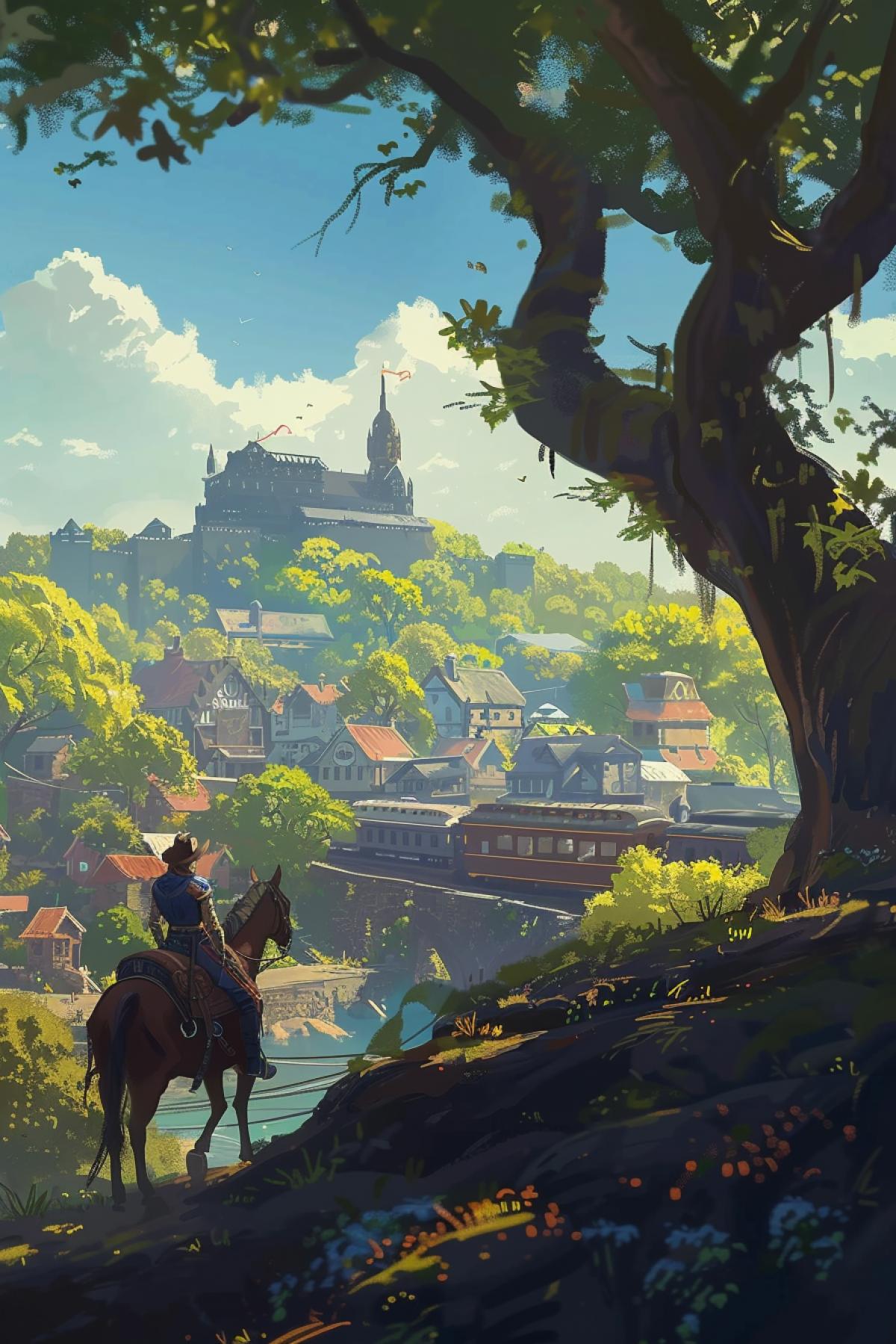 Cowboy bandits on horseback are about to rob a train on the move. Wild west. Its beautiful.