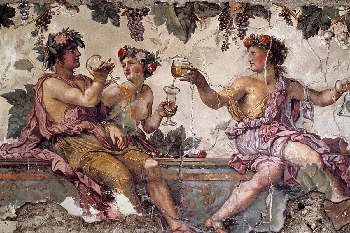 Bacchus and bacchantes, ancient Greece, enjoyment, atmospheric