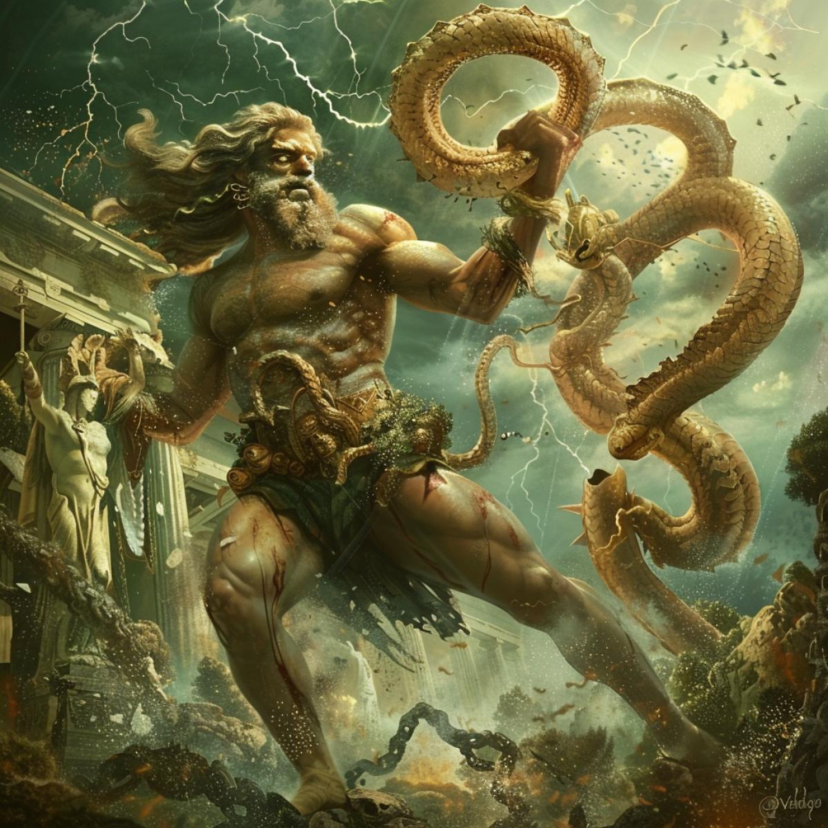 Ancient Greek mythology is a unique world of monsters, gods, heroes. Beautiful nature, beautiful gods of Olympus in the style of Boris Valeggio