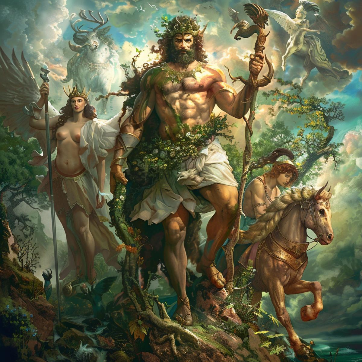 Ancient Greek mythology is a unique world of monsters, gods, heroes. Beautiful nature, beautiful gods of Olympus in the style of Boris Valeggio