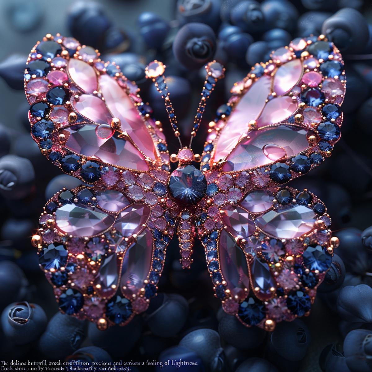 \"The delicate butterfly brooch is crafted from precious stones and precious metals and evokes a feeling of spring and lightness. Each stone is perfectly matched to the next to create a unity that enhances the beauty of the butterfly and its delicacy.\"