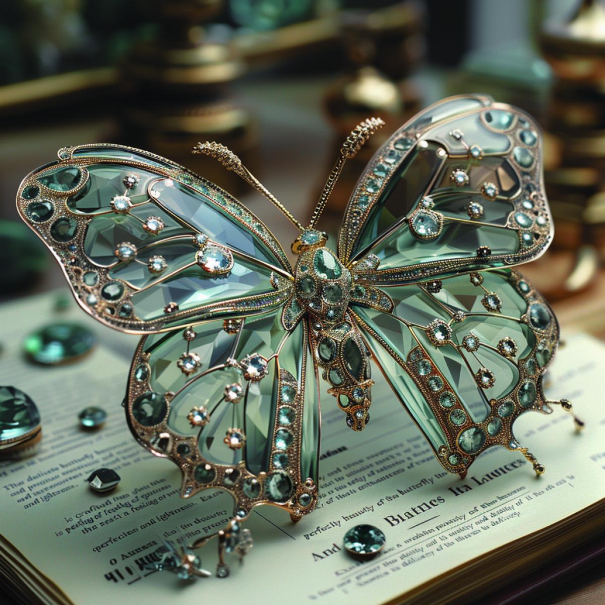 \"The delicate butterfly brooch is crafted from precious stones and precious metals and evokes a feeling of spring and lightness. Each stone is perfectly matched to the next to create a unity that enhances the beauty of the butterfly and its delicacy.\"