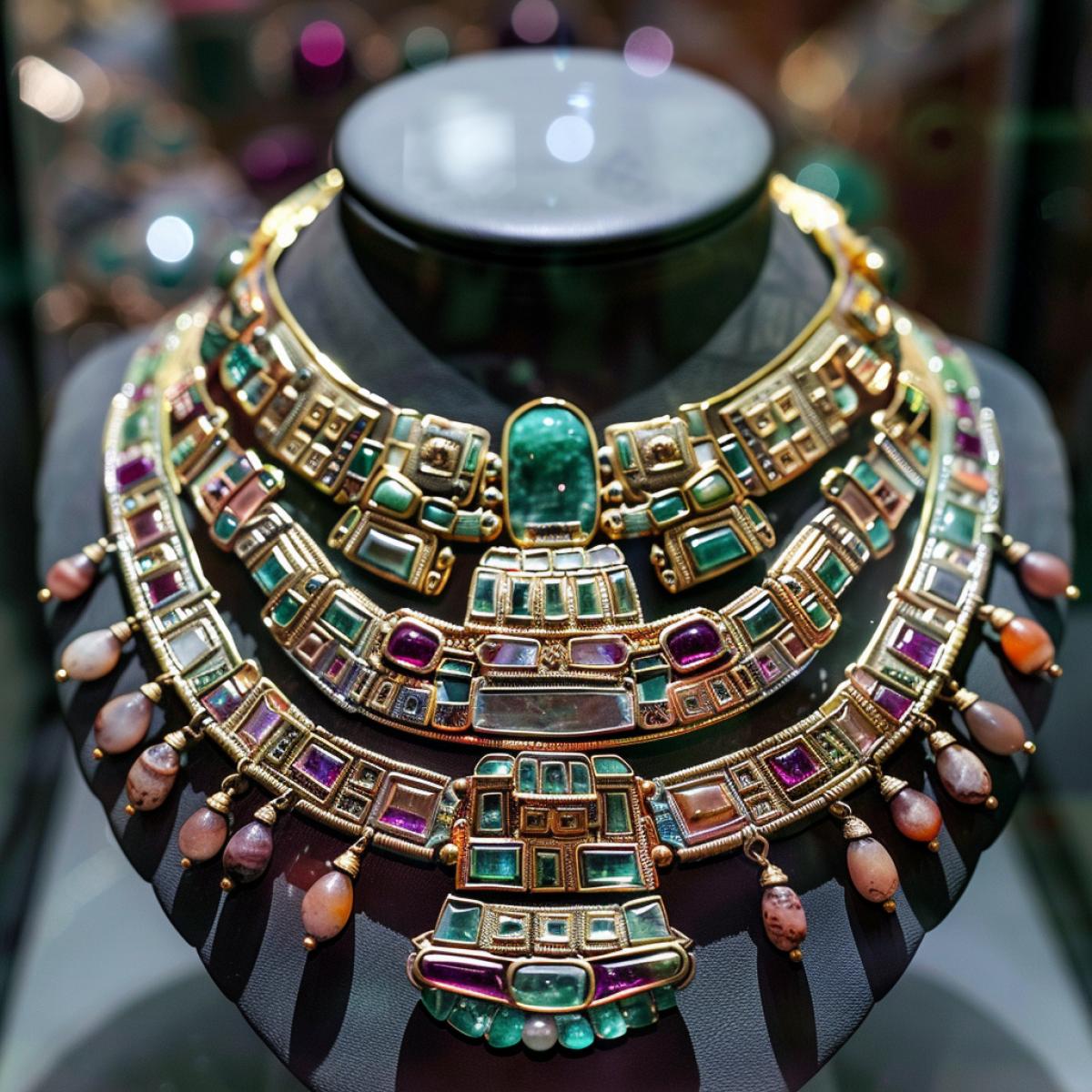 Aztec jewelry. Beauty, sophistication of precious metals, stones, Aztec craftsmanship