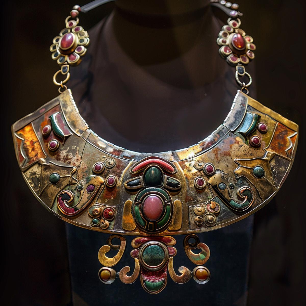 Inca jewelry, precious metal, silver, gold, precious stones. dirtful workmanship, beauty of lines
