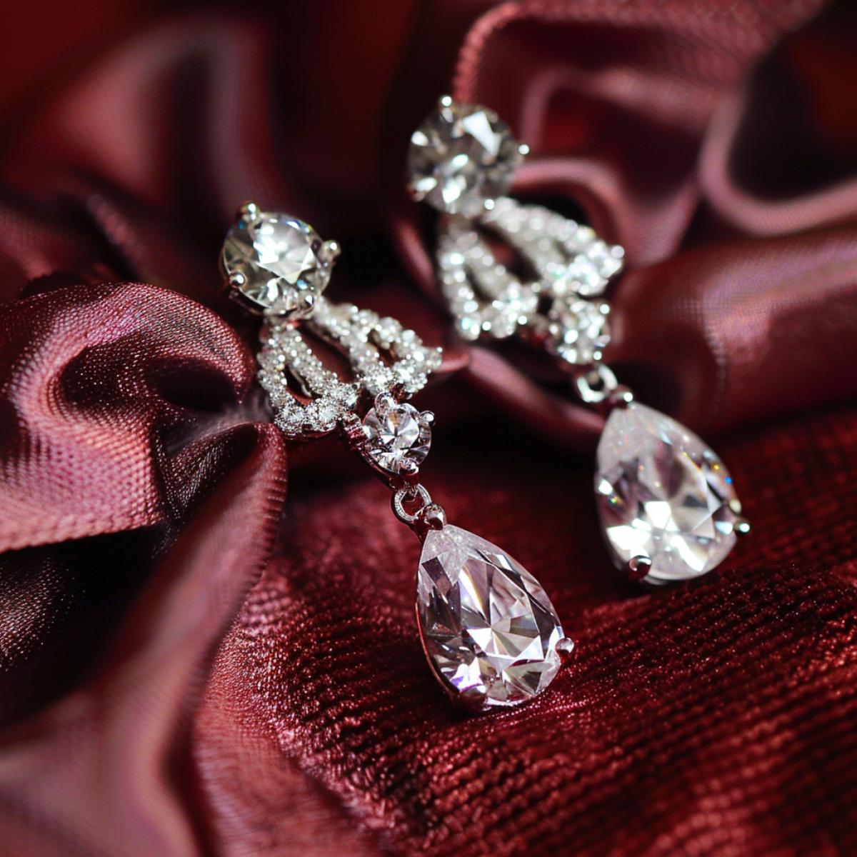 Diamond pendants on a burgundy satin ribbon