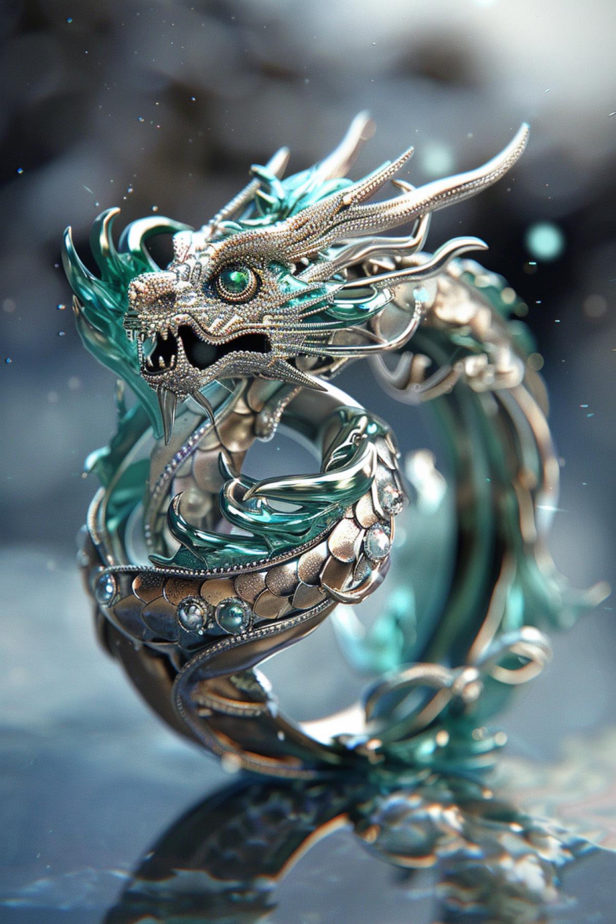 Beautiful Dragon Jewelry Ring Advertising Presentation Shimmer Realistic Image