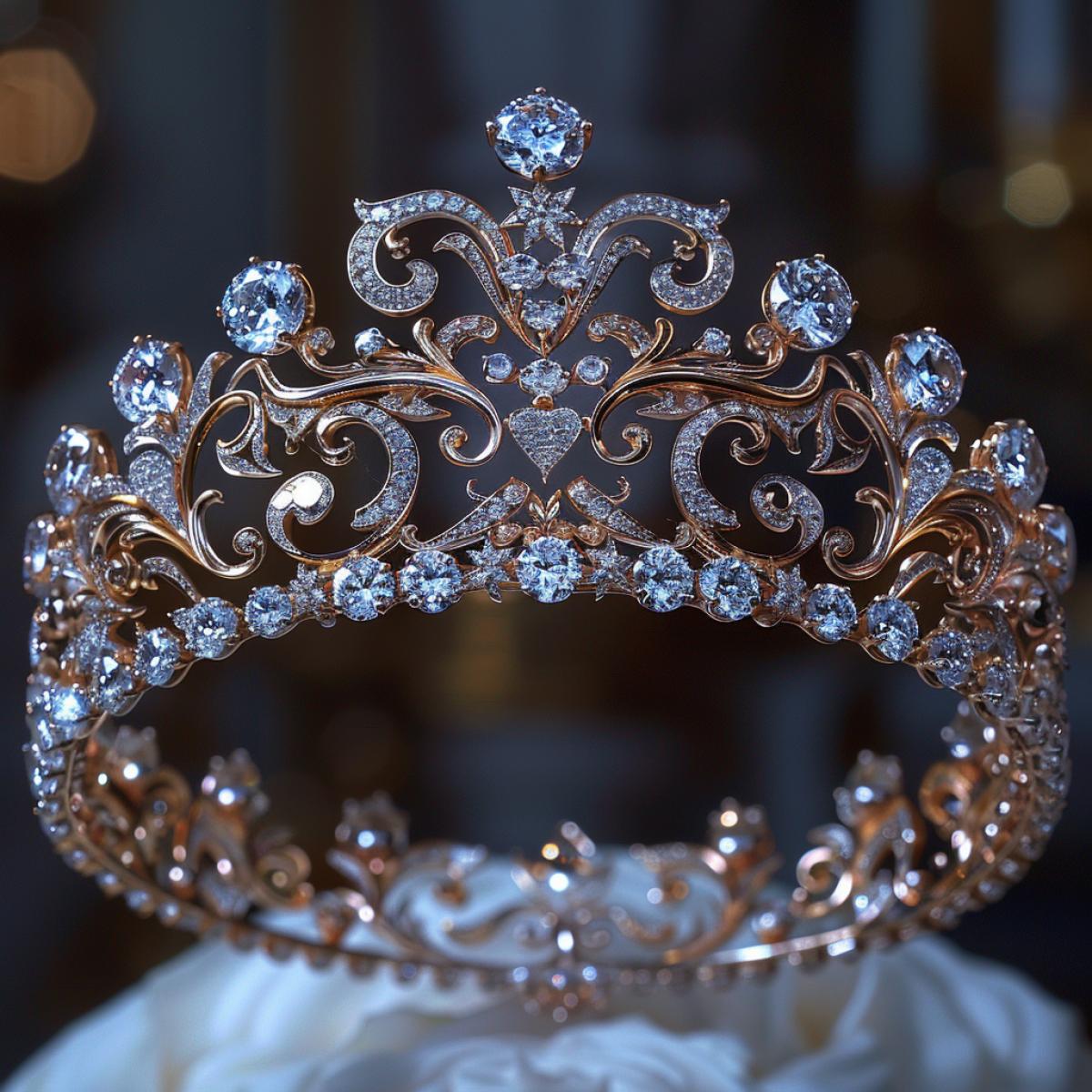 Spencer Tiara. This is a diamond tiara made of gold. The elements of the tiara are curls of flowers and stars. Silver in addition to gold was used in the making of these scrollwork.. The tiara consists of several fragments and received its modern design in 1927, when it was complemented by a diamond brooch given by Lady Sarah Spencer to Lady Cynthia Hamilton for her wedding in 1919. Cynthia, Hamilton by maiden name and Viscountess Althorp by marriage, was the wife of the 7th Earl Spencer and mother of the 8th. She was Diana Spencers grandmother. So the tiara received a new central element and has not changed since that time.. The order for the final design of the tiara was carried out by the craftsmen of the jewelry house Asprey&Co, Ltd. Four more scrolls were added to the main , using diamonds from various Spencer family pieces.. It was the Spencers diamond tiara that became their family wedding tiara.