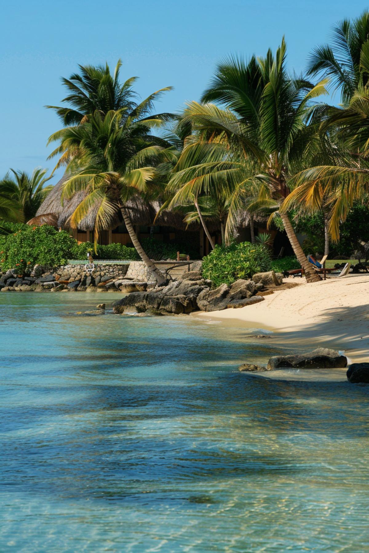 Lagoon at the resort, beach with palm trees
