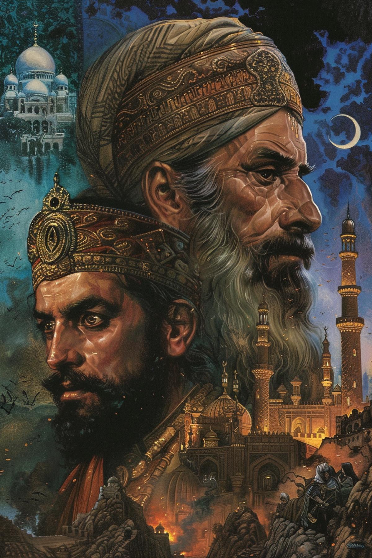 Heroes from the tales of Scheherazade 1000 and one night in one portrait