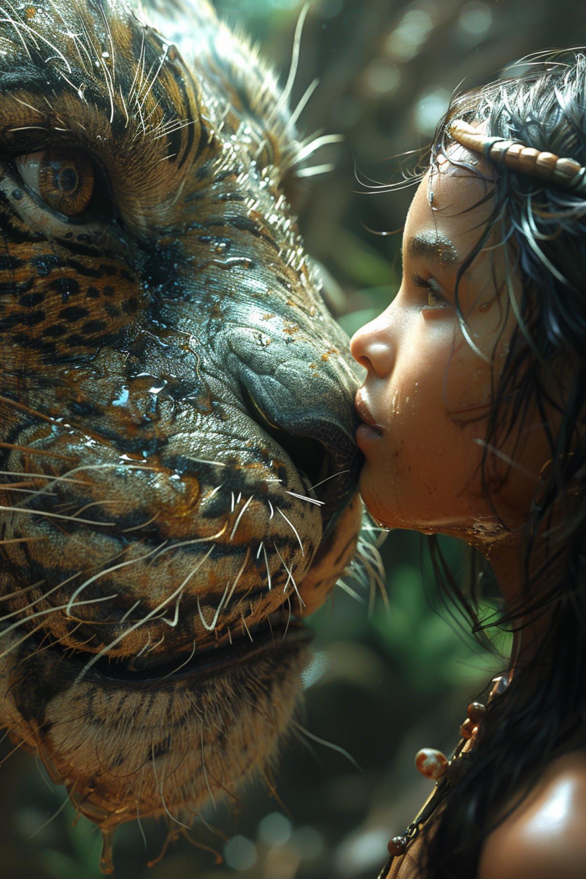 Mowgli licks Kaas s received in the battle with the Banderlogs