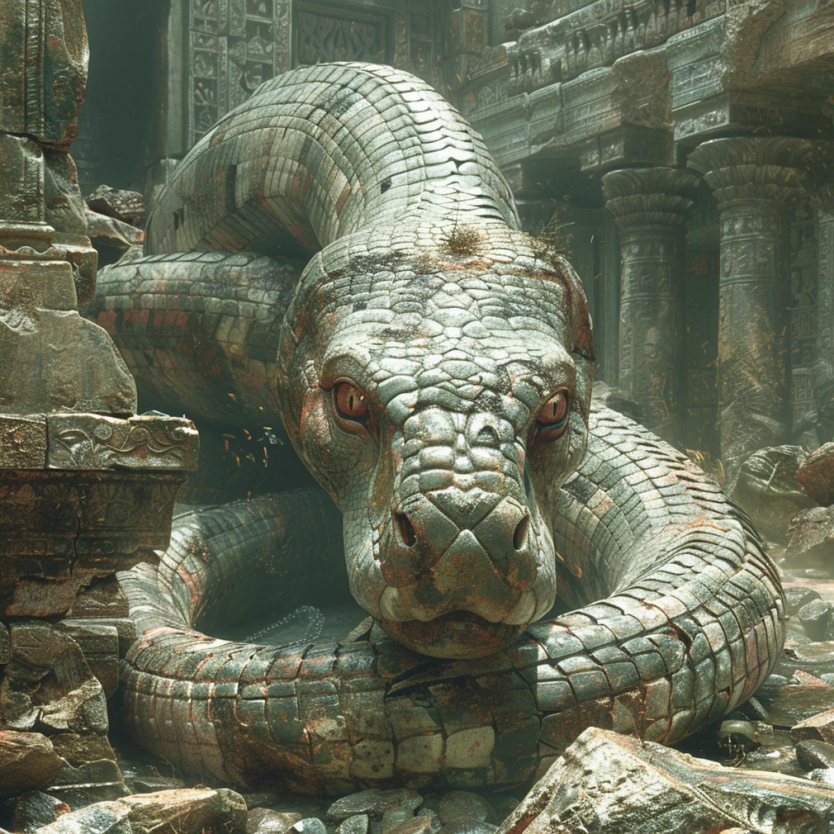 Python Kaa hypnotizes banderlogs in ancient ruined khraz.