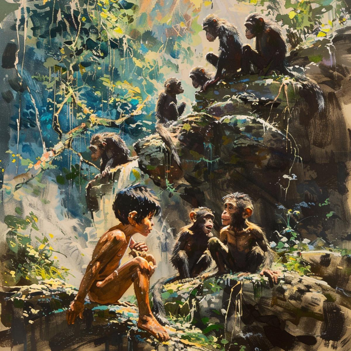 Jungle, Banderlog monkeys kidnapped Mowgli and dragged him to the ruins