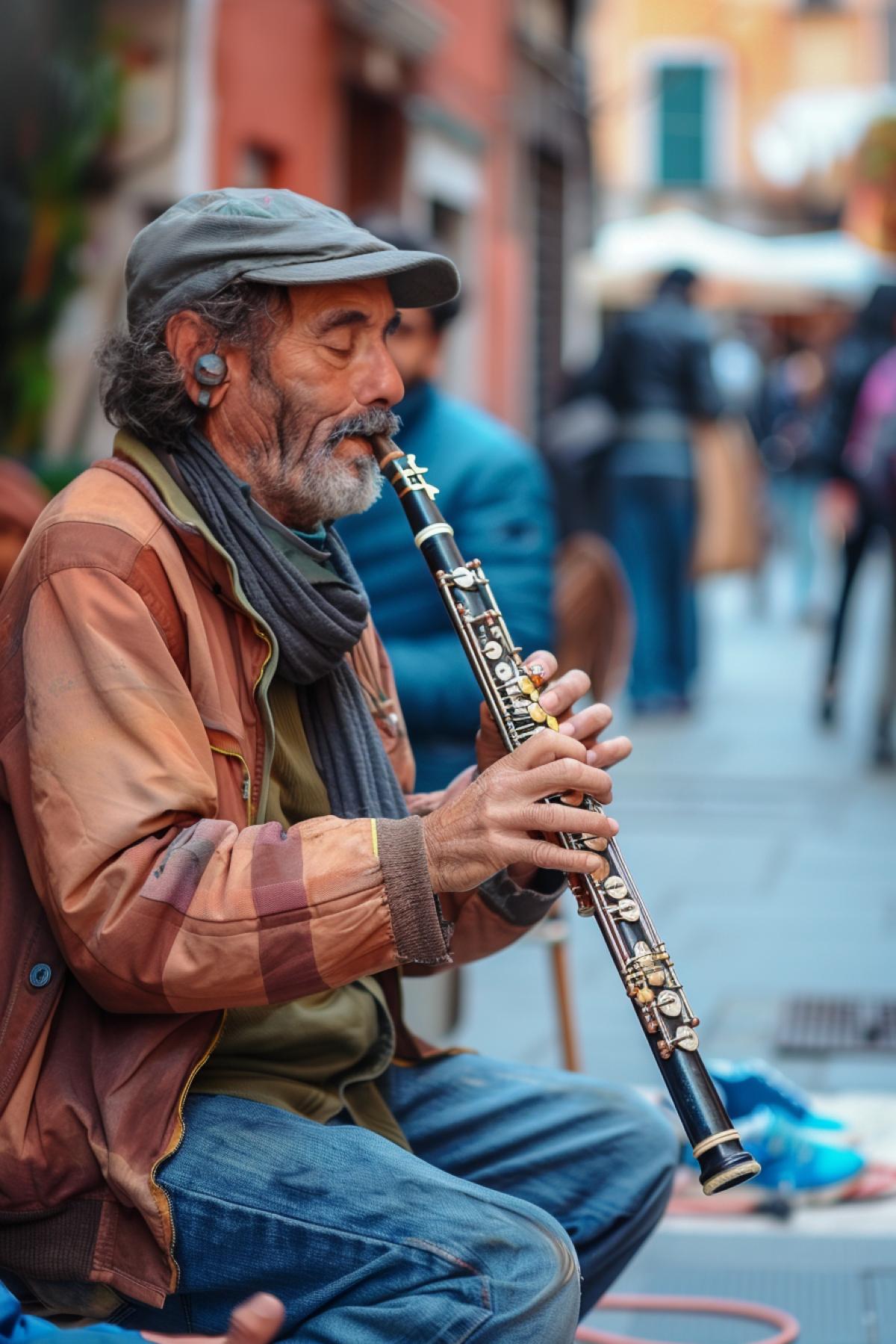 Musician playing musical instruments, on the street in Italy