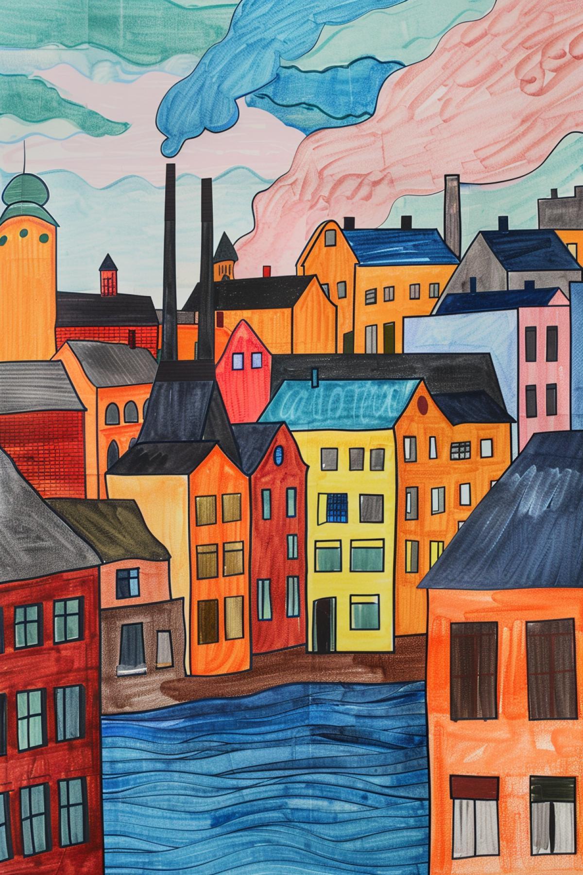 Finnish cityscape. In the style of Giorgio de Chirico
