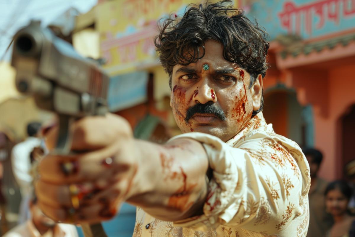 Indian actor in a scene in an action film about love. Bollywood