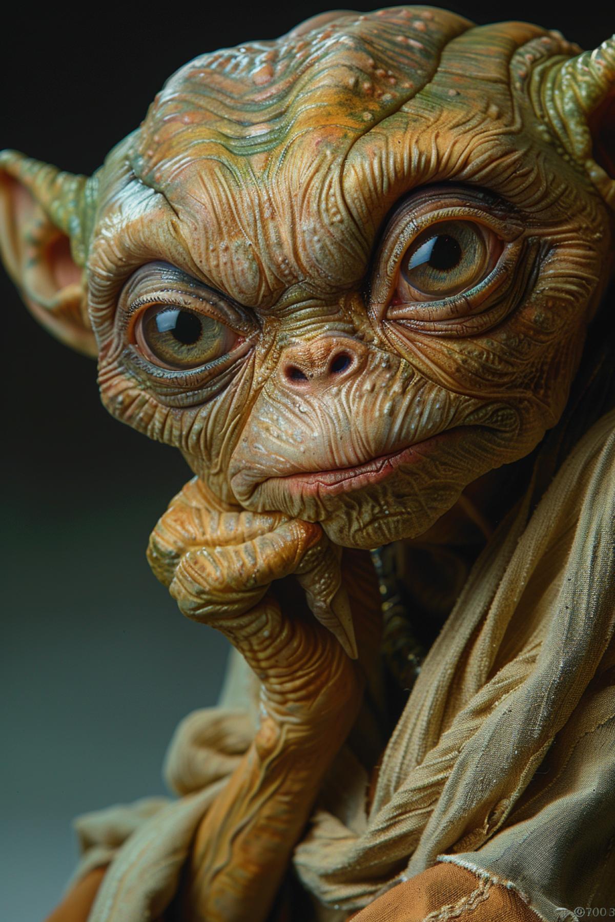 An alien to humanity, but a very cute humanoid alien. Professional photography.