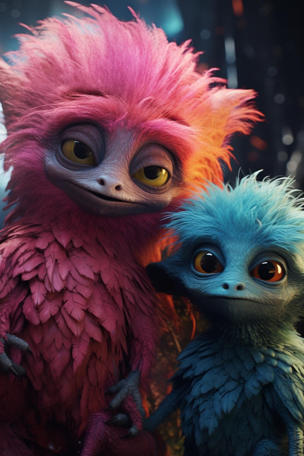 Aliens with colorful fur