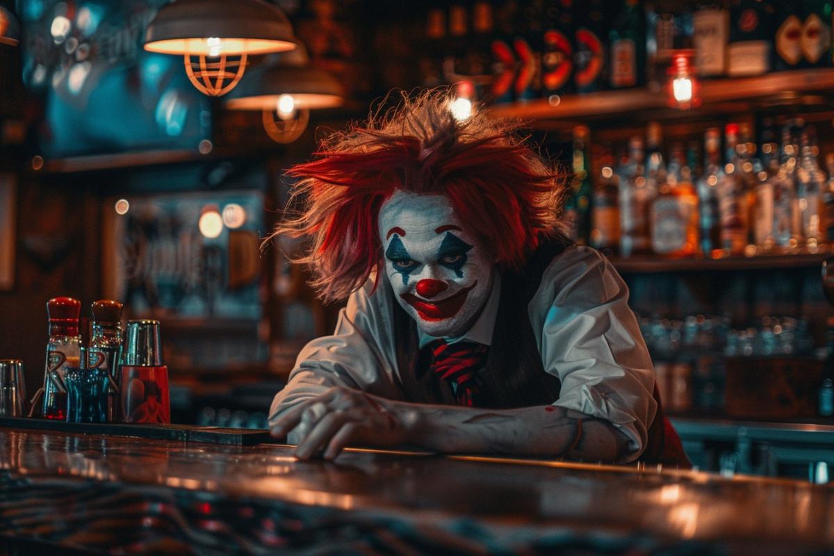 Bartender clown, in a pub