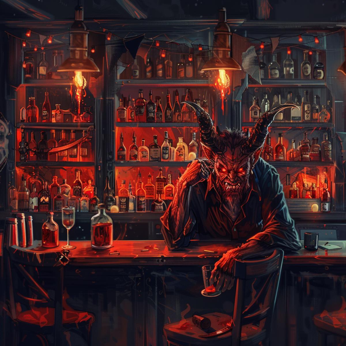 Hells bar, Lucifer at the bar mixingrockettails