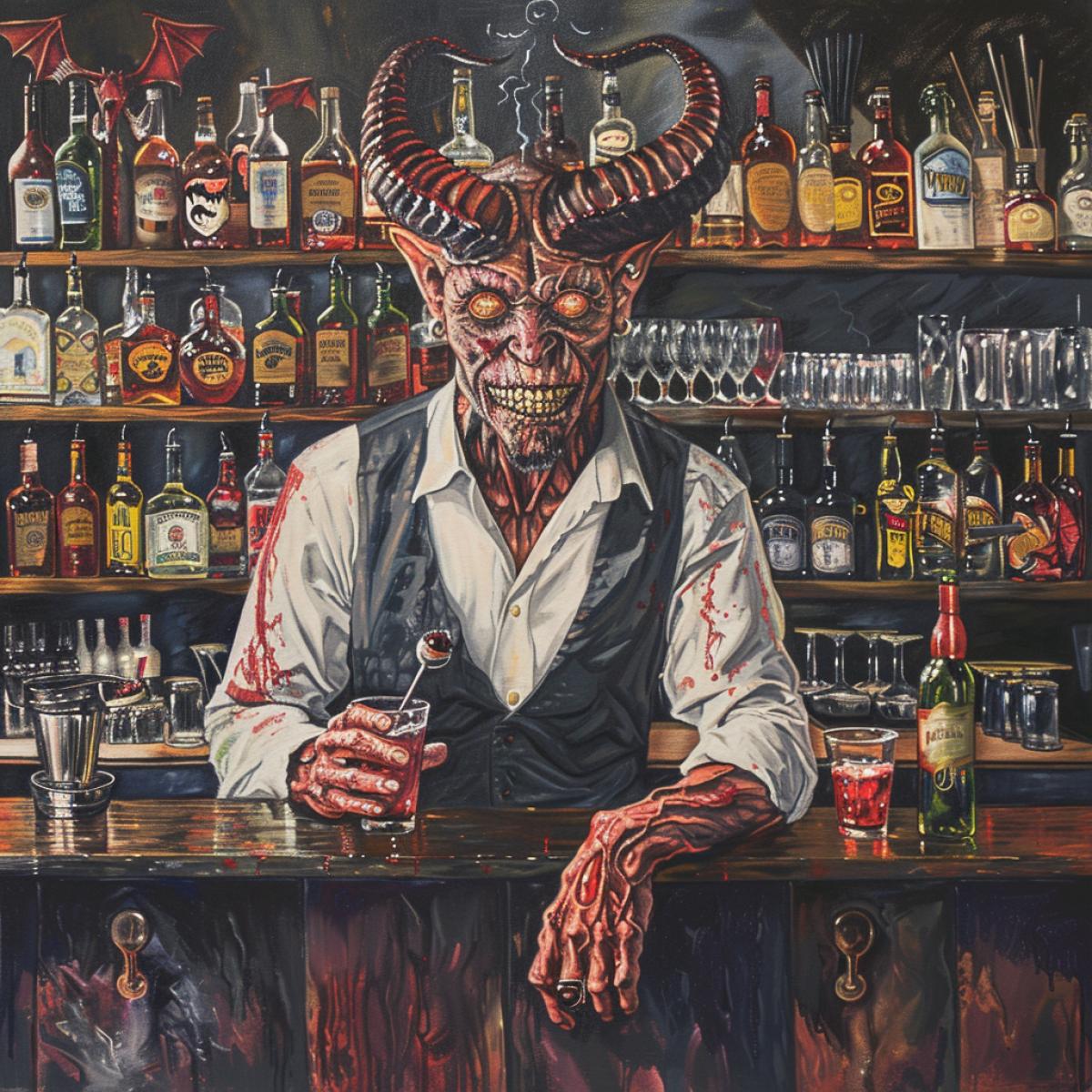 Hells bar, Lucifer at the bar mixingrockettails