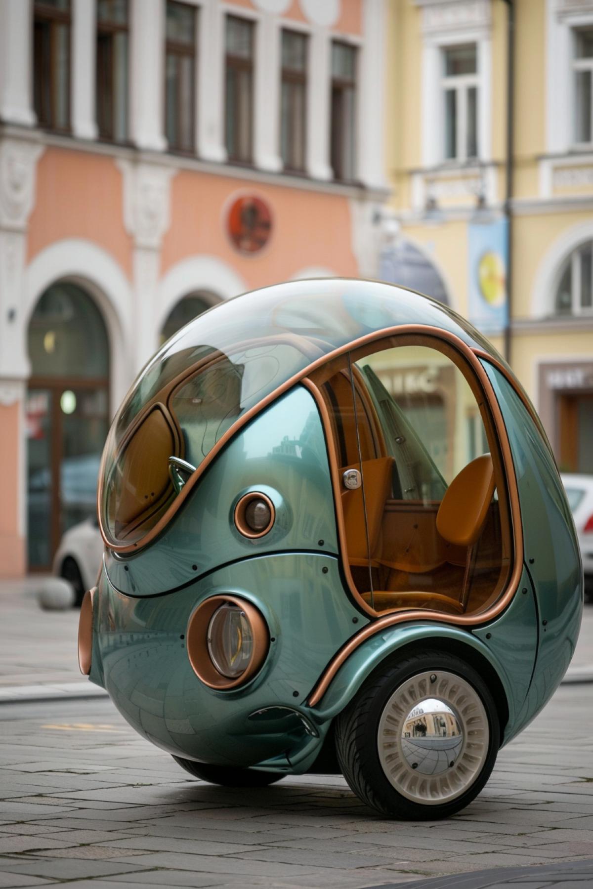 A round car on square wheels, a funny and absurd concept car