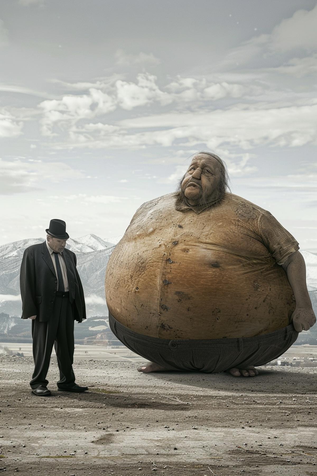 absurd images creativity flickering realistic Photoshop image small and large thin and fat