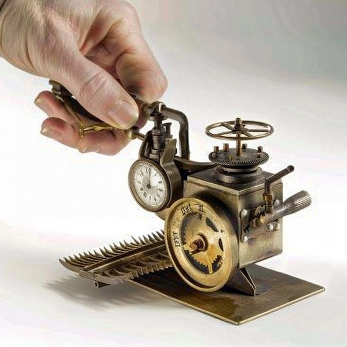 Autonomous hair clipper in the form of a miniature steampunk lawnmower