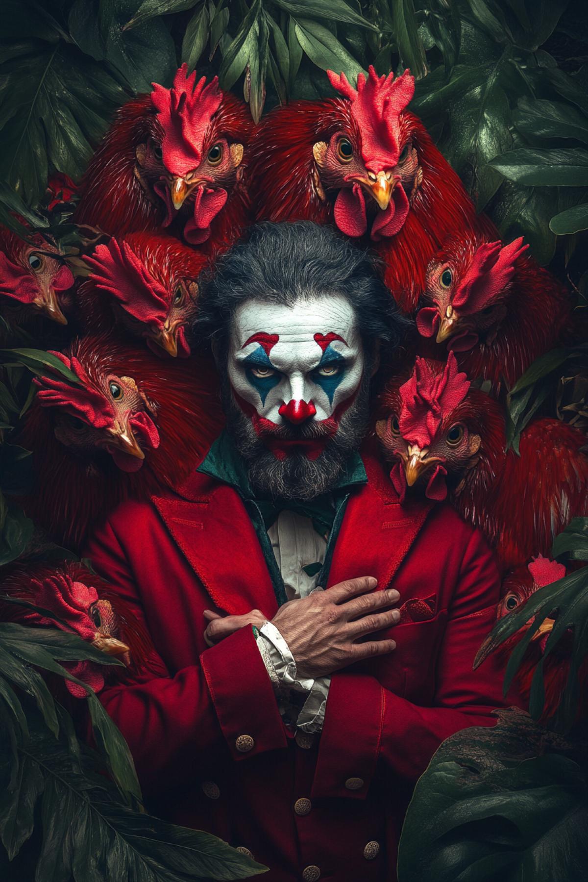 Joker among the chickens in the chicken coop