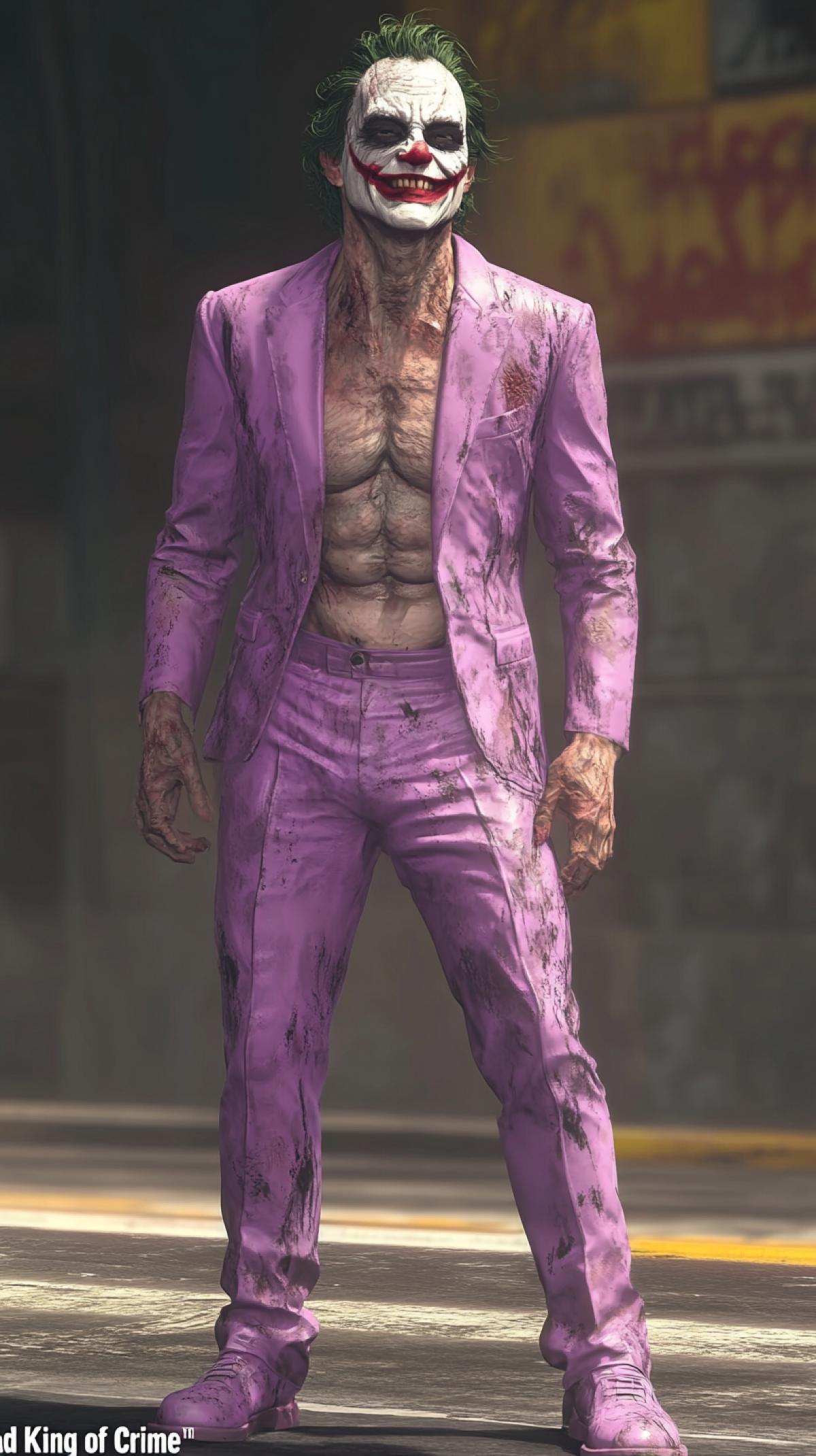 JOKER . Joker \"The Mad King of Crime\" embodies and reinforces the villains philosophy of anarchy. His purple suit is dull and dusty. His makeup is sloppy and smudged. His visible scars on his face are covered with unevenly drawn lipstick in the shape of a crooked smile. . The most brilliant and frightening supervillain in the universe, both terrible and beautiful. The man is a mystery, the man is death, the man is crazy