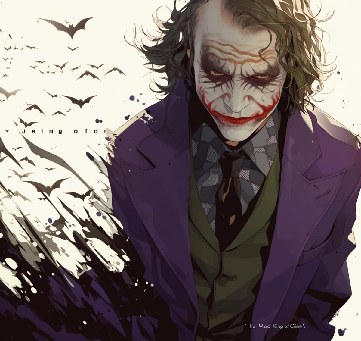 JOKER . Joker \"The Mad King of Crime\" embodies and reinforces the villains philosophy of anarchy. His purple suit is dull and dusty. His makeup is sloppy and smudged. His visible scars on his face are covered with unevenly drawn lipstick in the shape of a crooked smile. . The most brilliant and frightening supervillain in the universe, both terrible and beautiful. The man is a mystery, the man is death, the man is crazy