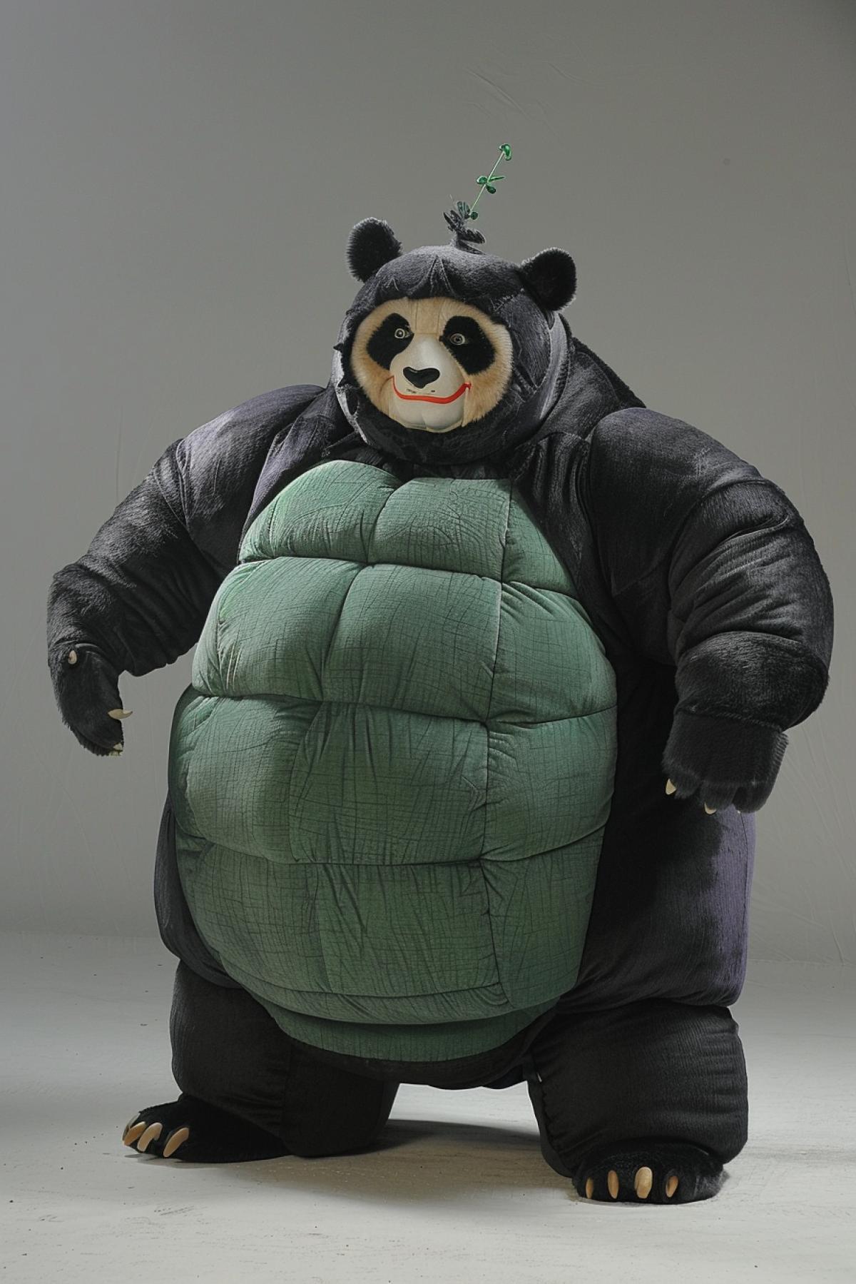 Joker in a fat panda suit. Professional photo in dark colors. Epic atmosphere.