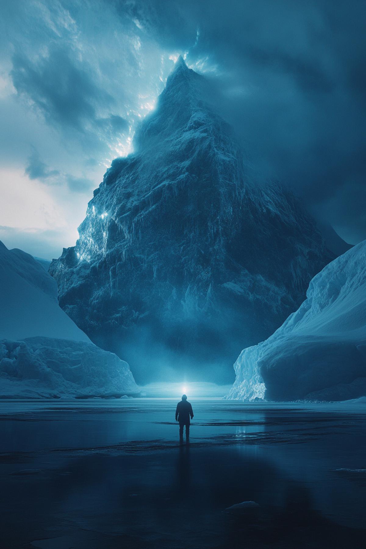 journey to the arctic, center of the earth, alien civilization, flickering, realistic image, Photoshop