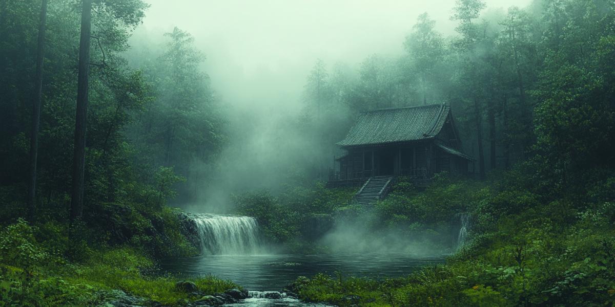 A secluded Zen temple high in the mountains, shrouded in clouds, with incense smoke gently rising into the air. The temple is surrounded by lush greenery, with the sound of distant waterfalls adding to the serene ambiance. The scene is mystical and peaceful. Created Using: oil painting, traditional Japanese art, soft brush strokes, atmospheric perspective, Fujifilm X-T4, misty hues, tranquil atmosphere, detailed textures