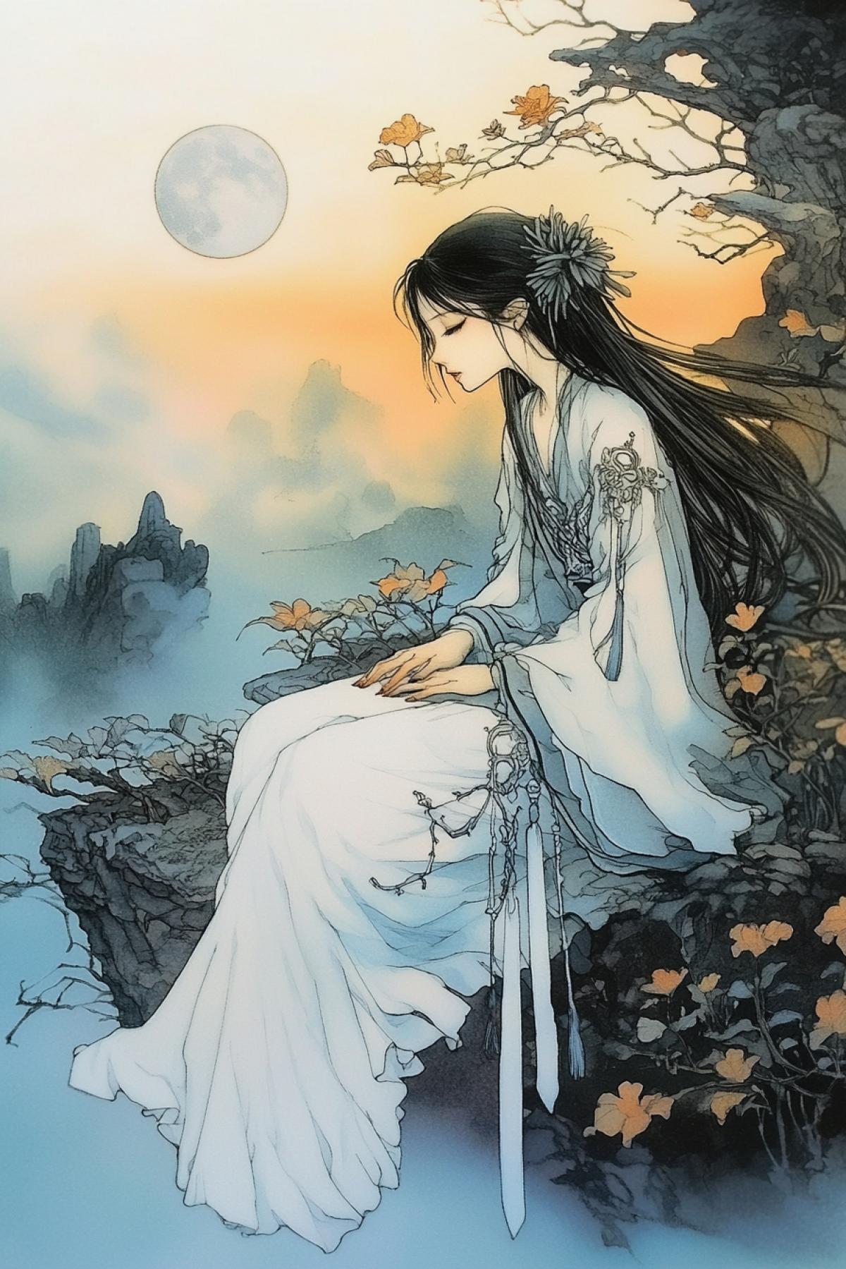 kawaiipunk, meditation spot, crowd of cuties, yodirtaka amano, ethereal, ghostly, ink and color, impeccable naturalism, darkly detailed, les nabis, loose and fluid, michael parkes, delicate depictions of flora made of fog, colorful watercolors, john bauer, mori kei, miho hirano, wendy fraude, flowing silhouettes, charles vess