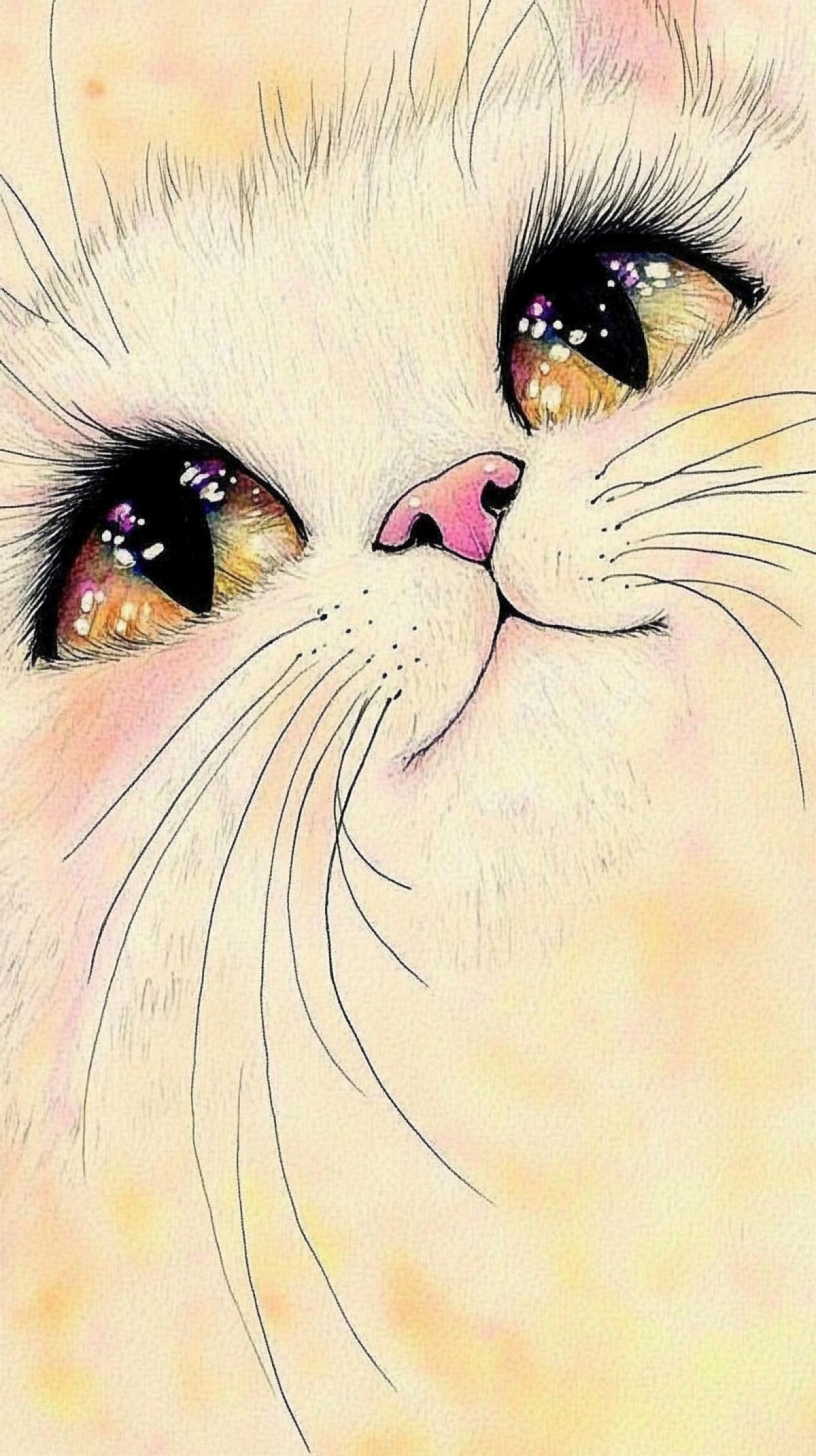 Cute anime cats, huge sparkling eyes