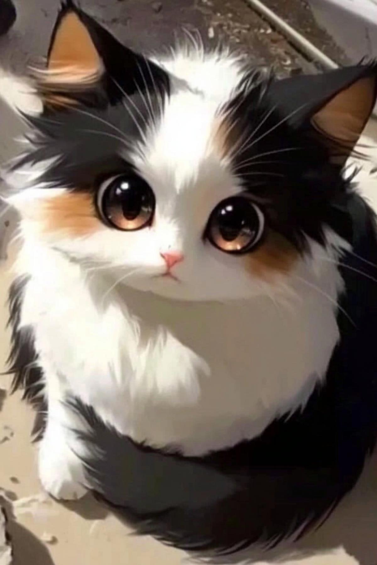 Cute, fluffy, very charming anime cats, huge sparkling eyes