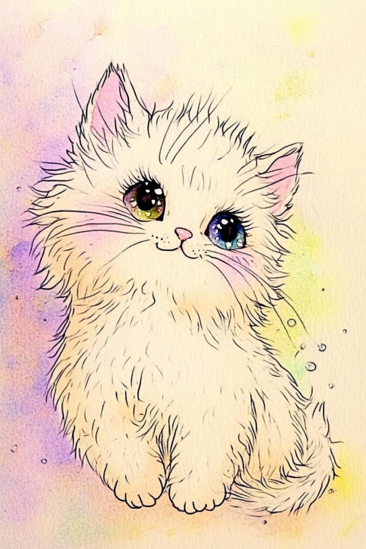 Cute, fluffy, very charming anime cats, huge sparkling eyes