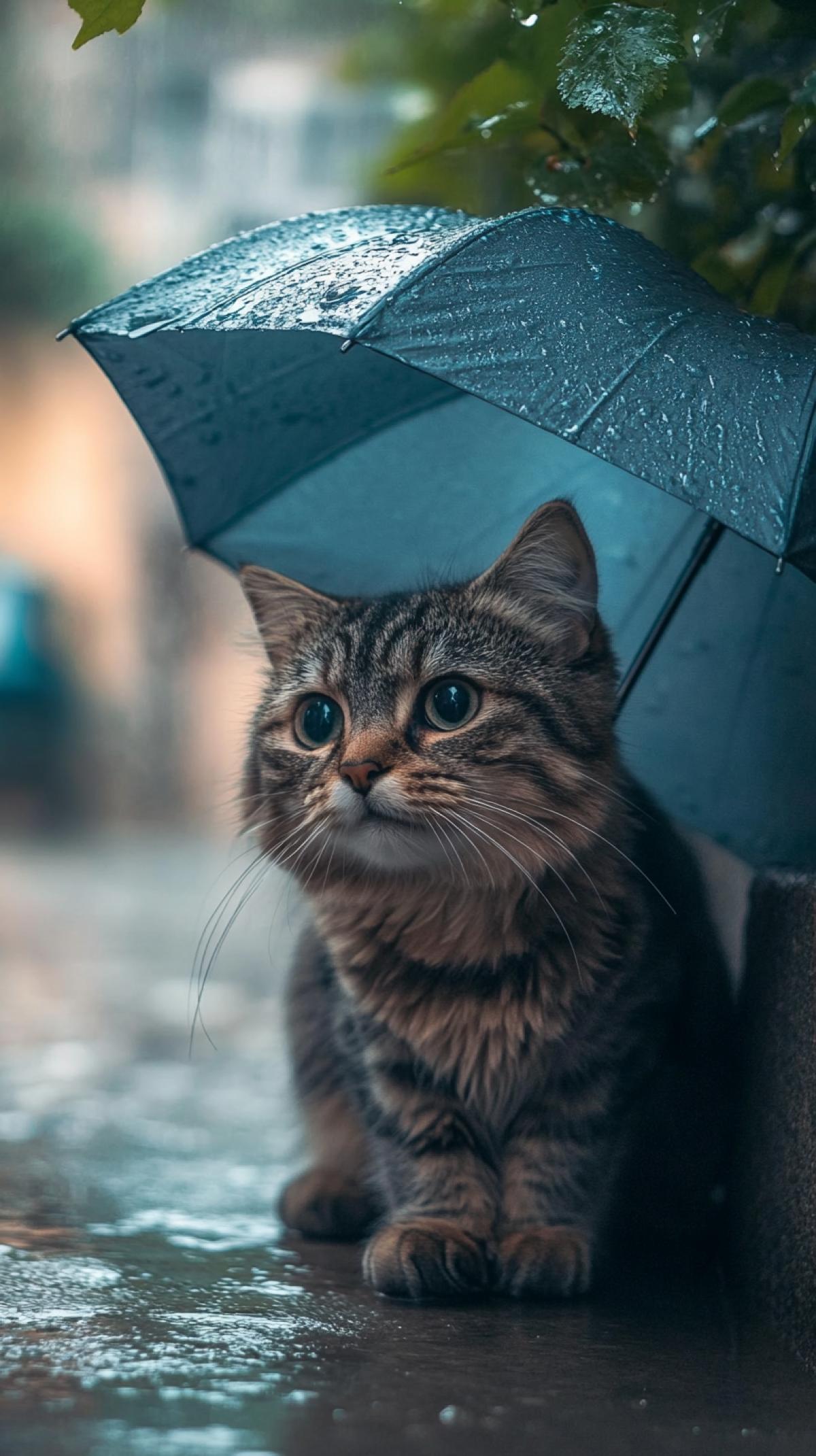 cat with an umbrella