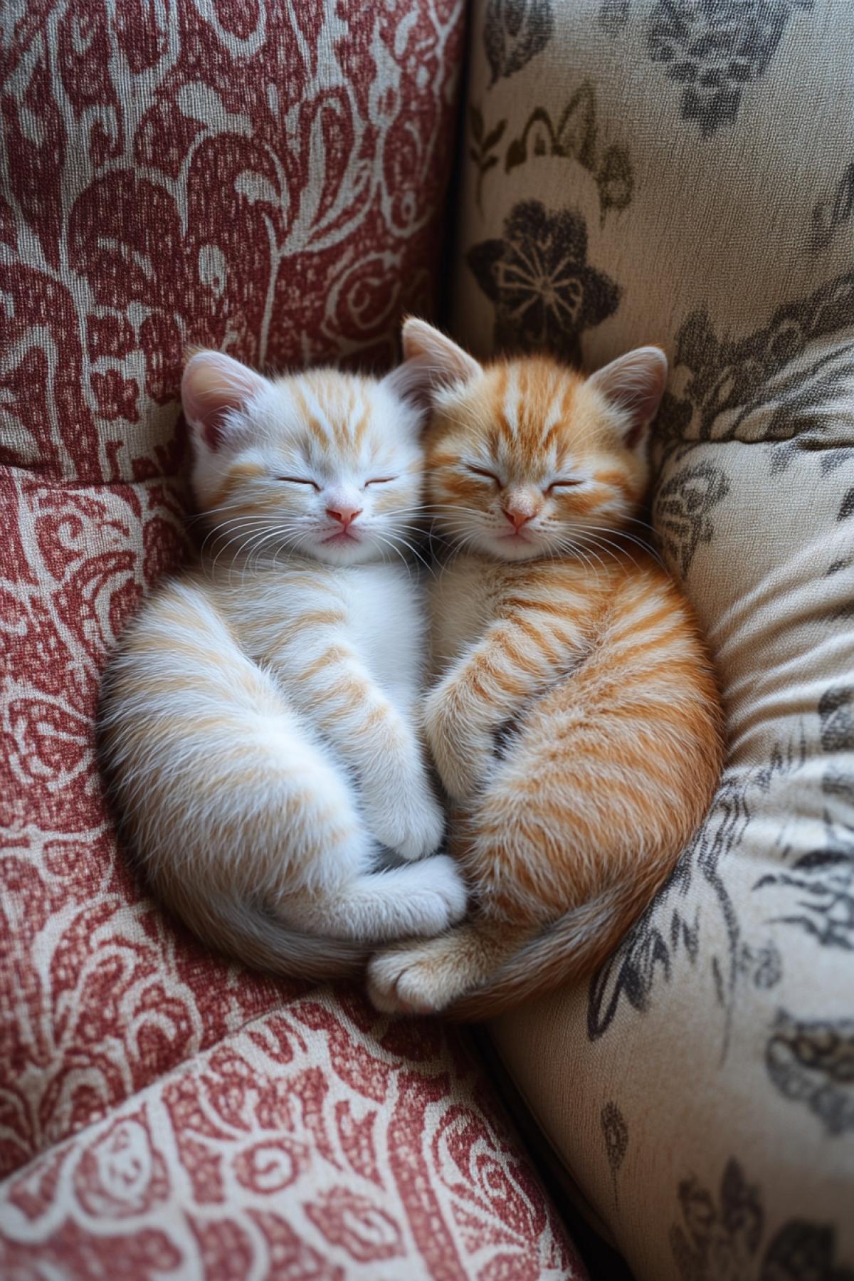 Two yin and yang sleeping cats.