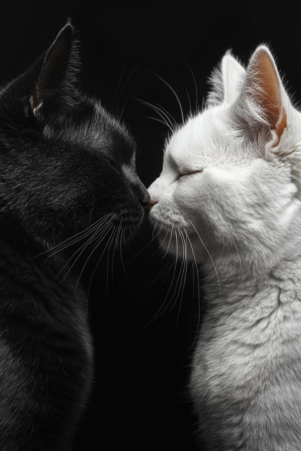 Two yin and yang sleeping cats.