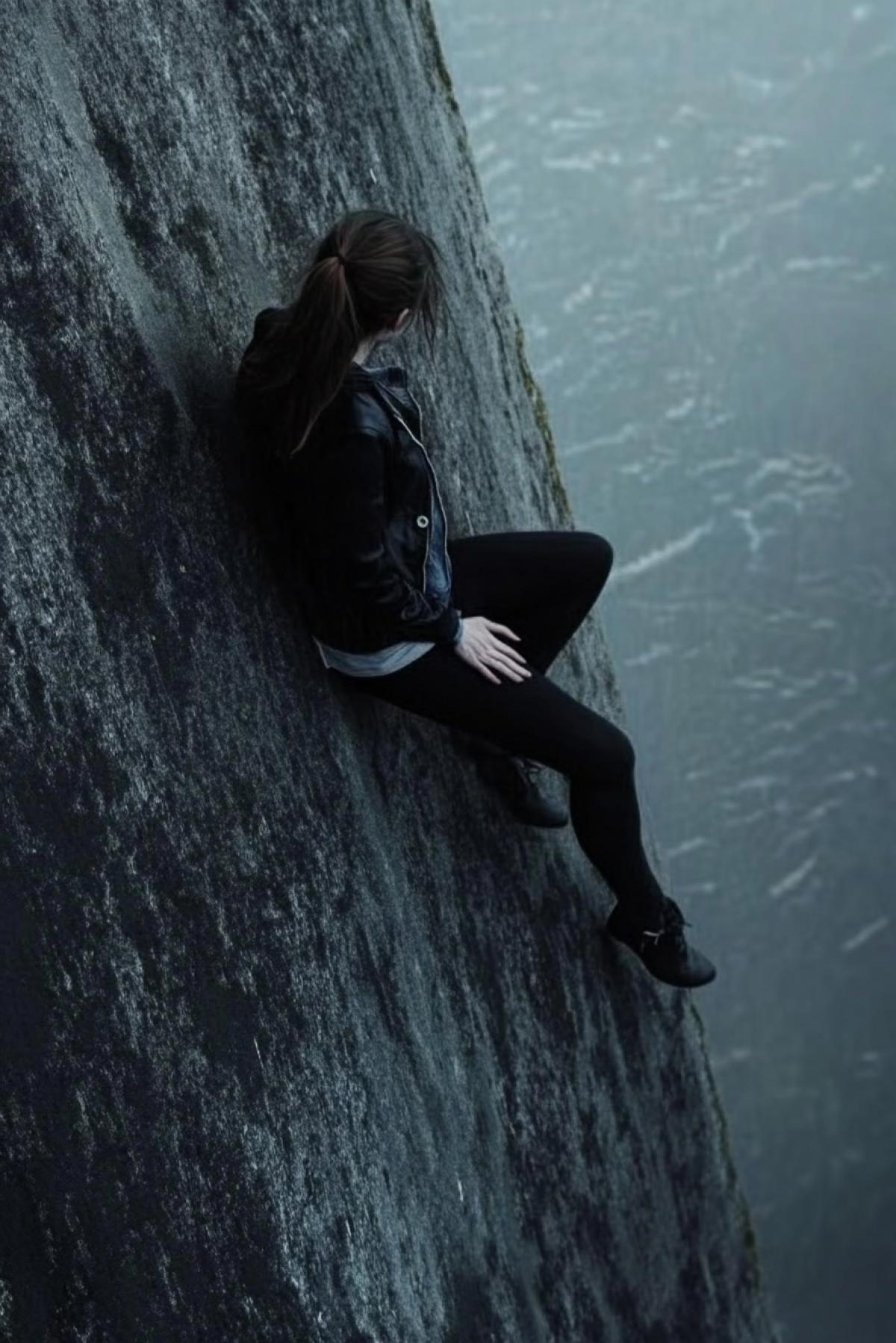 Girl on the edge of the abyss, still from the film The Bend