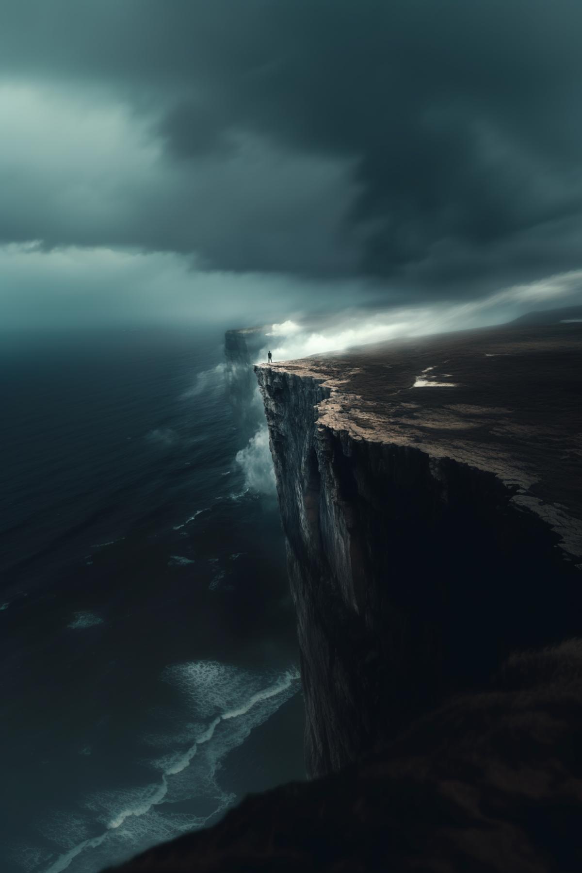 On the verge of an abyss, height, stoakh, space, movement, flickering, realistic image, photoshop,