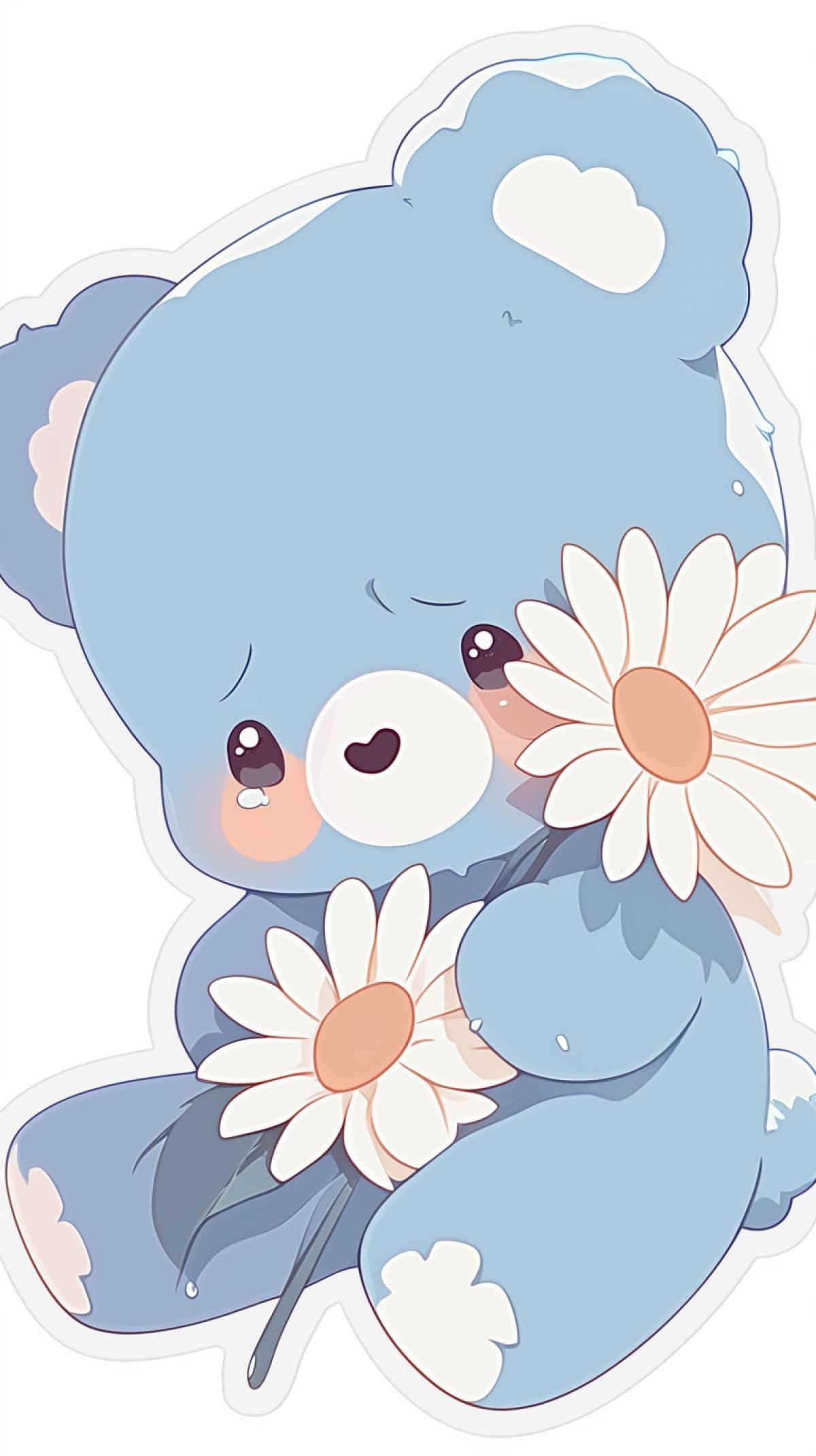 sticker I miss you cute blue amazing unknown animal sad with a flower